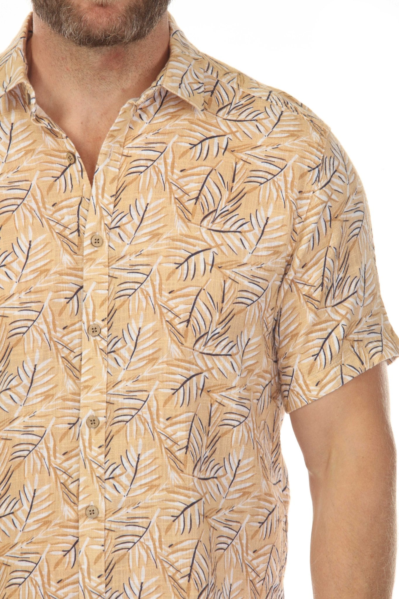 Camisa de manga corta de mezcla de lino con diseño cruzado para hombre