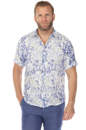 Camisa de manga corta de mezcla de lino con diseño cruzado para hombre