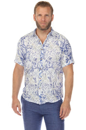 Camisa de manga corta de mezcla de lino con diseño cruzado para hombre