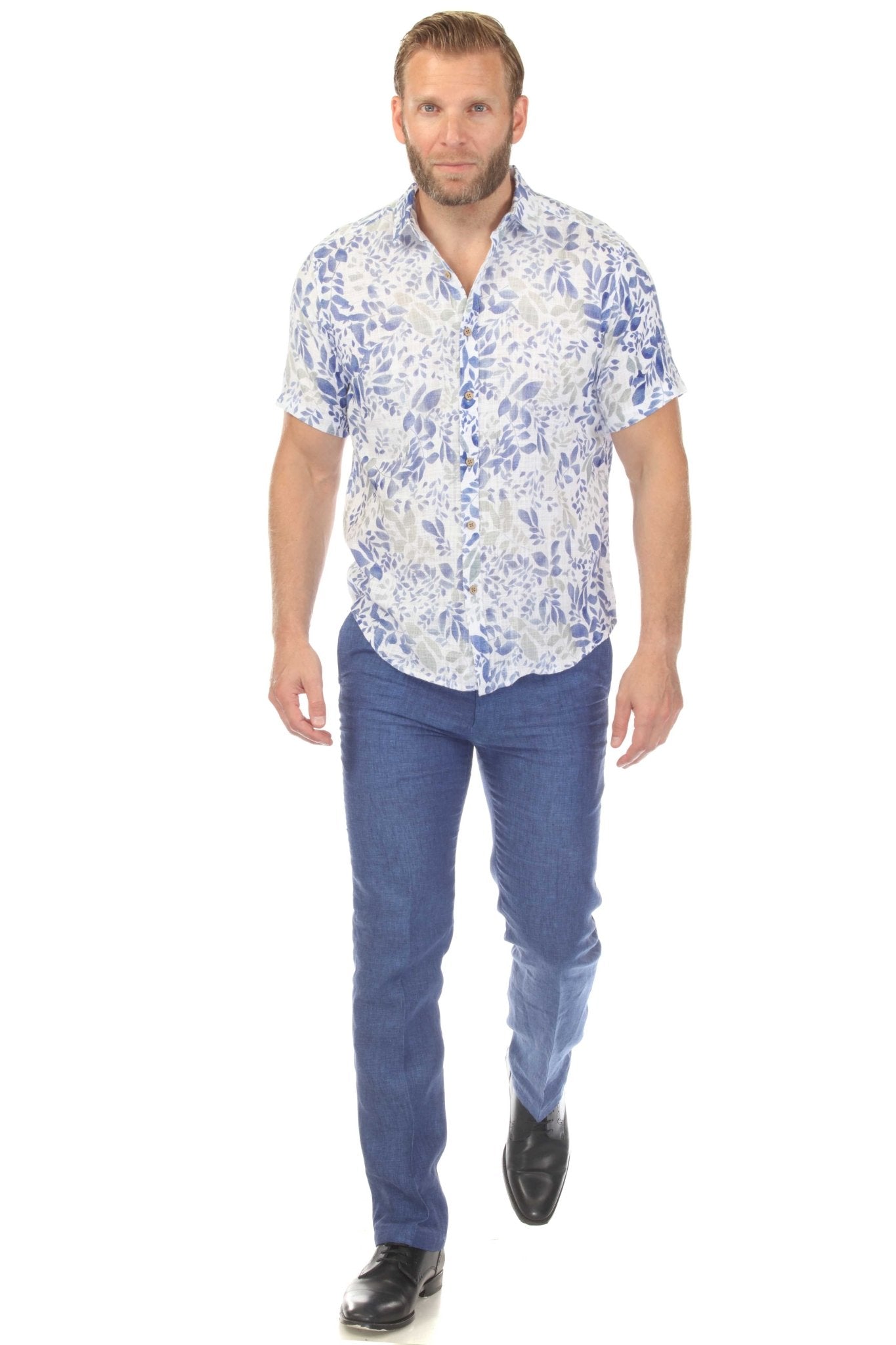 Camisa de manga corta de mezcla de lino con diseño cruzado para hombre