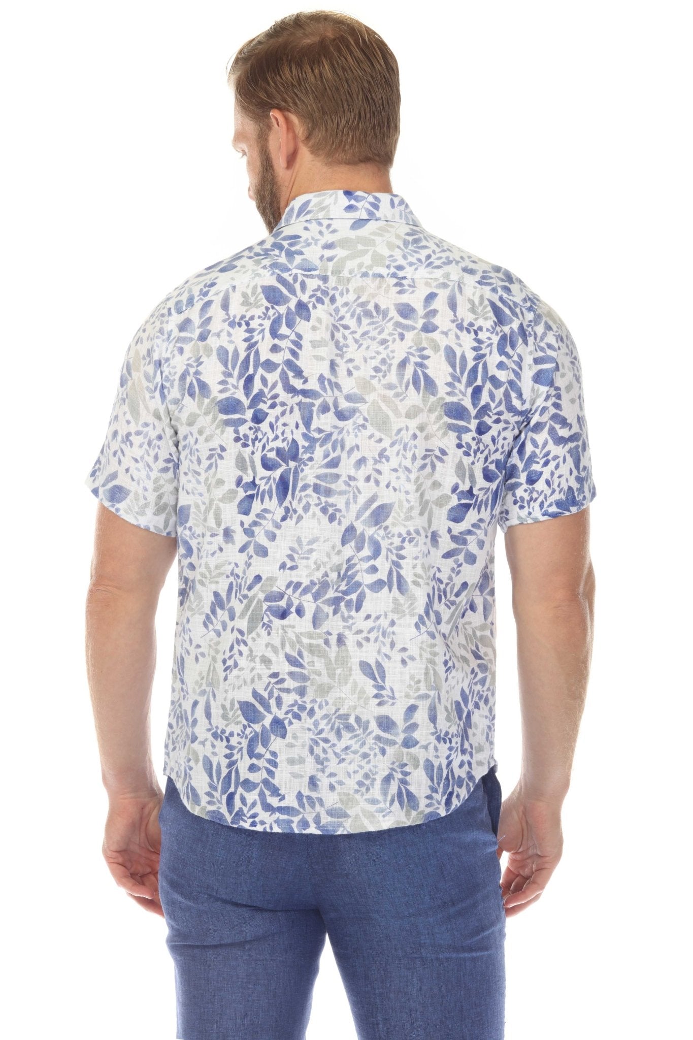 Camisa de manga corta de mezcla de lino con diseño cruzado para hombre