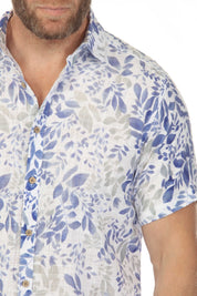 Camisa de manga corta de mezcla de lino con diseño cruzado para hombre
