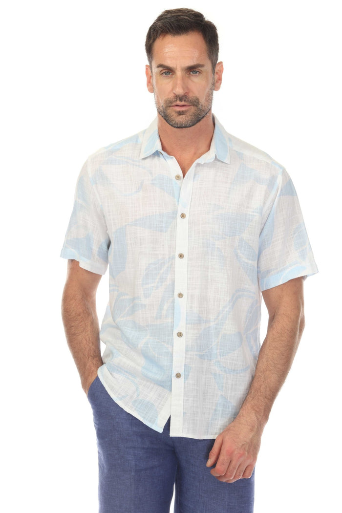 Button Down Cross Hatch with Tropical Floral Design