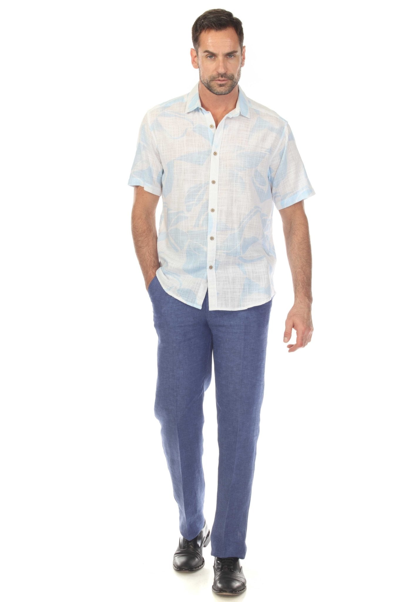 Camisa de manga corta de mezcla de lino con diseño cruzado para hombre