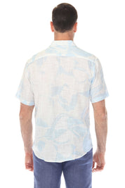 Camisa de manga corta de mezcla de lino con diseño cruzado para hombre