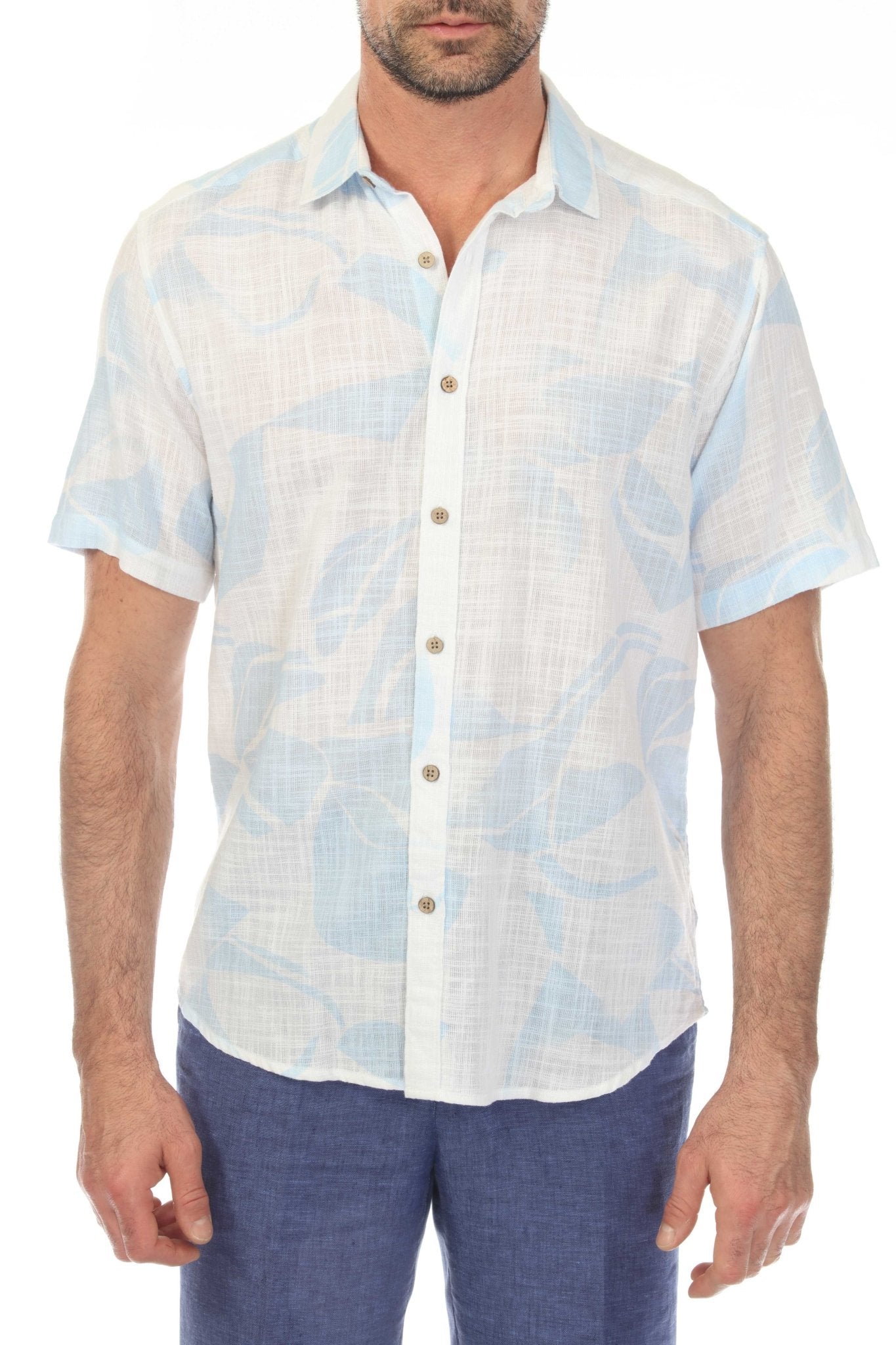 Camisa de manga corta de mezcla de lino con diseño cruzado para hombre