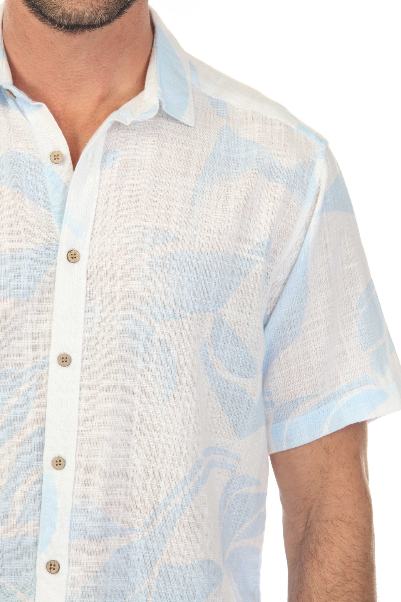 Camisa de manga corta de mezcla de lino con diseño cruzado para hombre