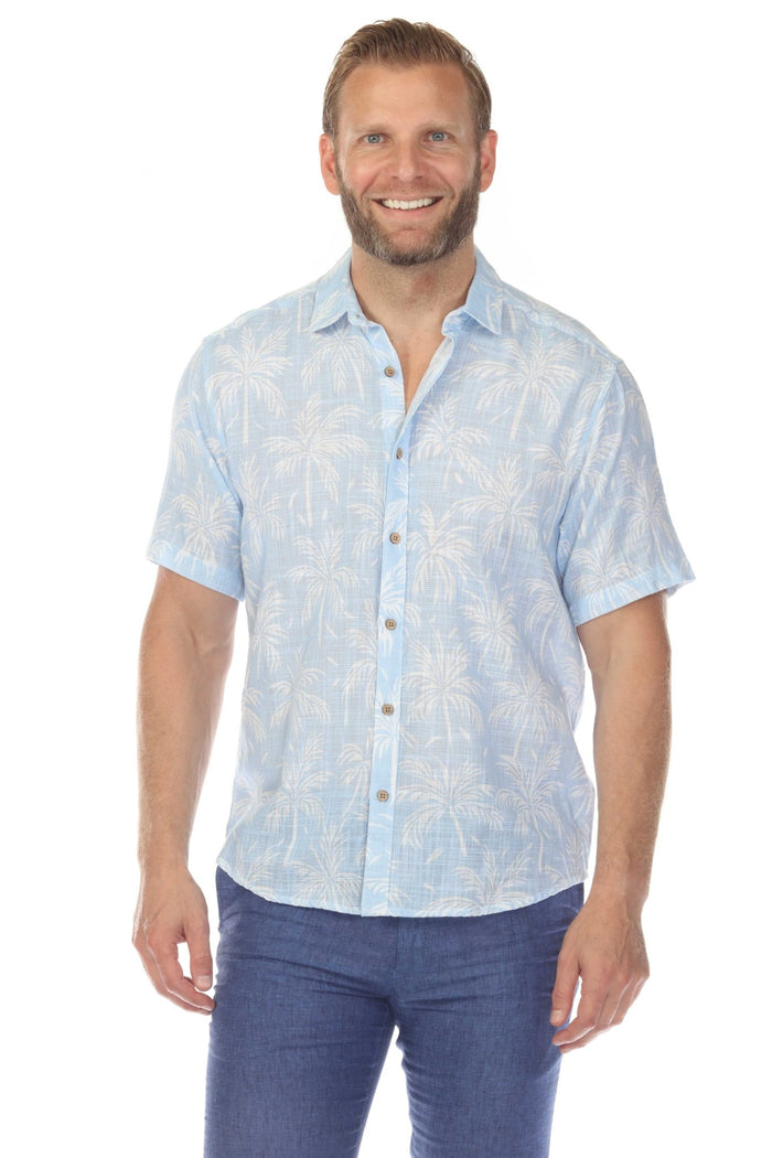 Button Down Cross Hatch with Tropical Leaf Design