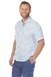Camisa de manga corta de mezcla de lino con diseño cruzado para hombre