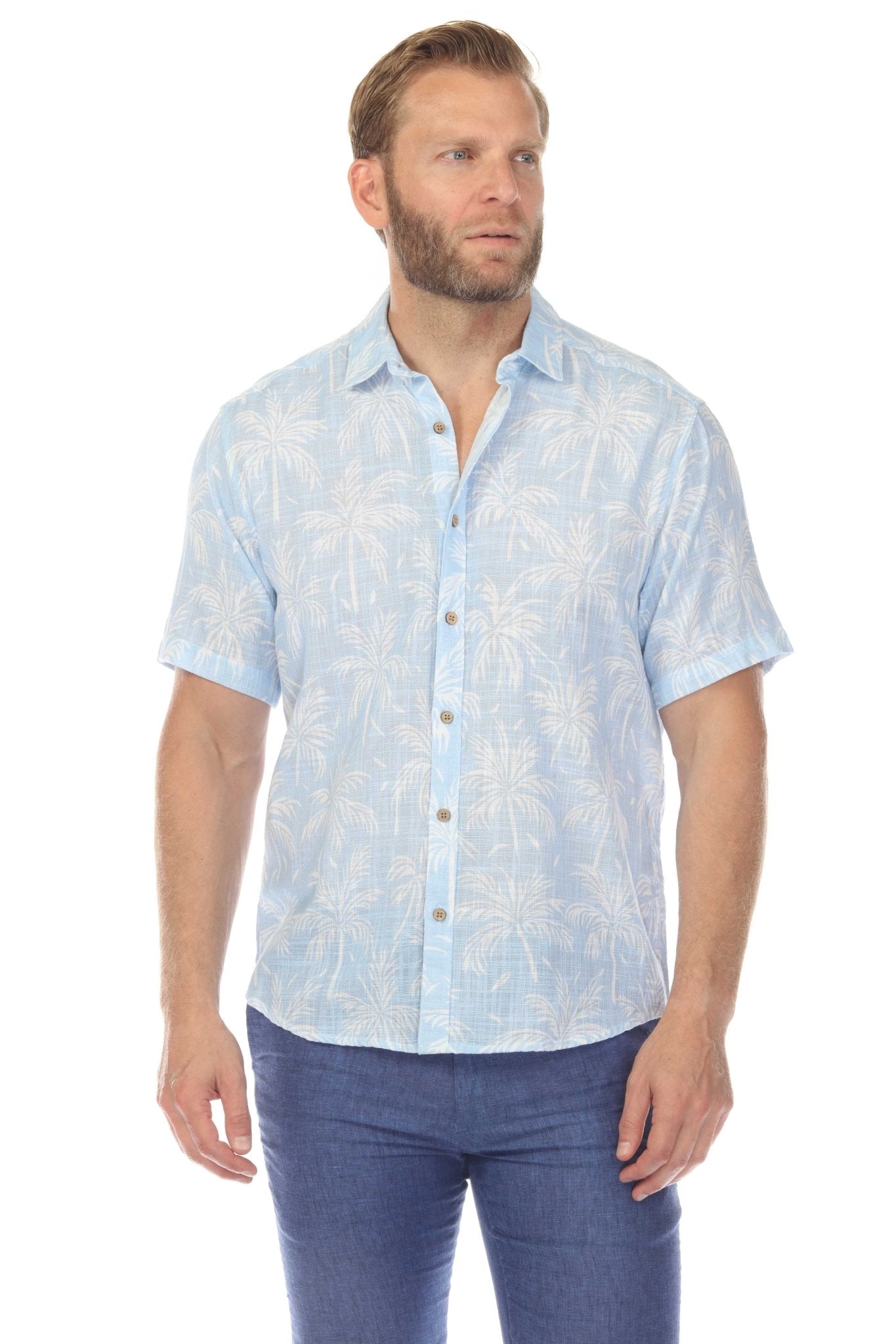 Camisa de manga corta de mezcla de lino con diseño cruzado para hombre