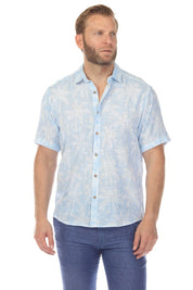 Camisa de manga corta de mezcla de lino con diseño cruzado para hombre