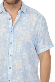Camisa de manga corta de mezcla de lino con diseño cruzado para hombre