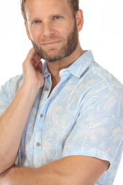 Camisa de manga corta de mezcla de lino con diseño cruzado para hombre