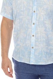 Camisa de manga corta de mezcla de lino con diseño cruzado para hombre