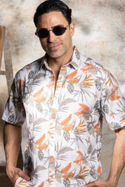 Camisa de manga corta de mezcla de lino con diseño cruzado para hombre