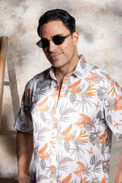 Camisa de manga corta de mezcla de lino con diseño cruzado para hombre