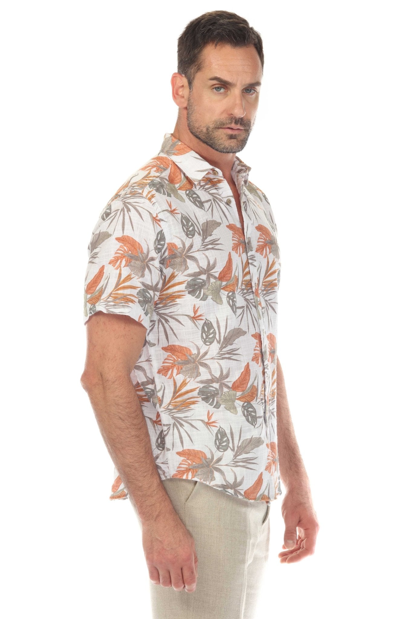 Camisa de manga corta de mezcla de lino con diseño cruzado para hombre