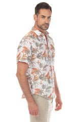 Camisa de manga corta de mezcla de lino con diseño cruzado para hombre