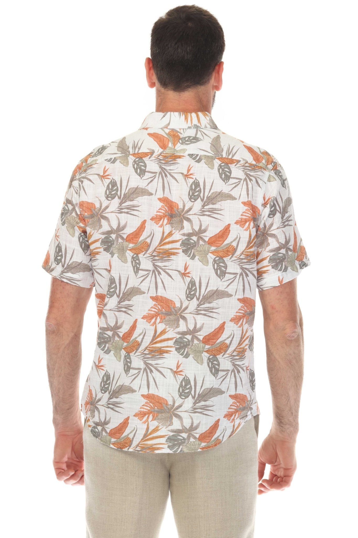 Camisa de manga corta de mezcla de lino con diseño cruzado para hombre