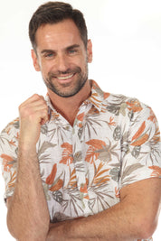 Camisa de manga corta de mezcla de lino con diseño cruzado para hombre