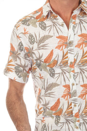 Camisa de manga corta de mezcla de lino con diseño cruzado para hombre