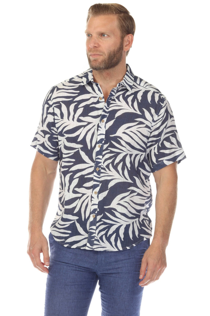 Button Down Cross Hatch with Tropical Leaf Design