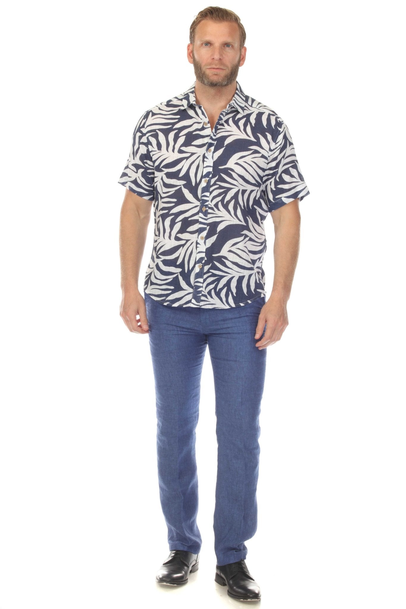 Camisa de manga corta de mezcla de lino con diseño cruzado para hombre