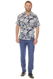 Camisa de manga corta de mezcla de lino con diseño cruzado para hombre