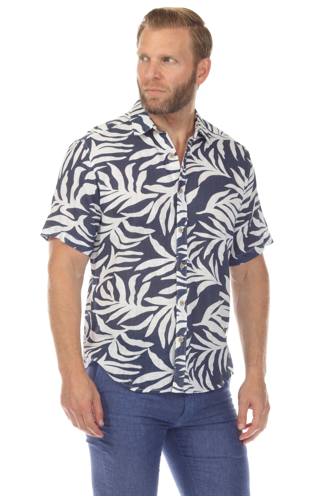 Camisa de manga corta de mezcla de lino con diseño cruzado para hombre