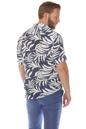 Camisa de manga corta de mezcla de lino con diseño cruzado para hombre