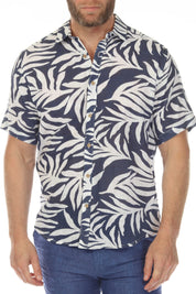 Camisa de manga corta de mezcla de lino con diseño cruzado para hombre