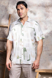 Camisa de manga corta de mezcla de lino con diseño cruzado para hombre