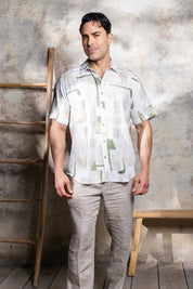 Camisa de manga corta de mezcla de lino con diseño cruzado para hombre