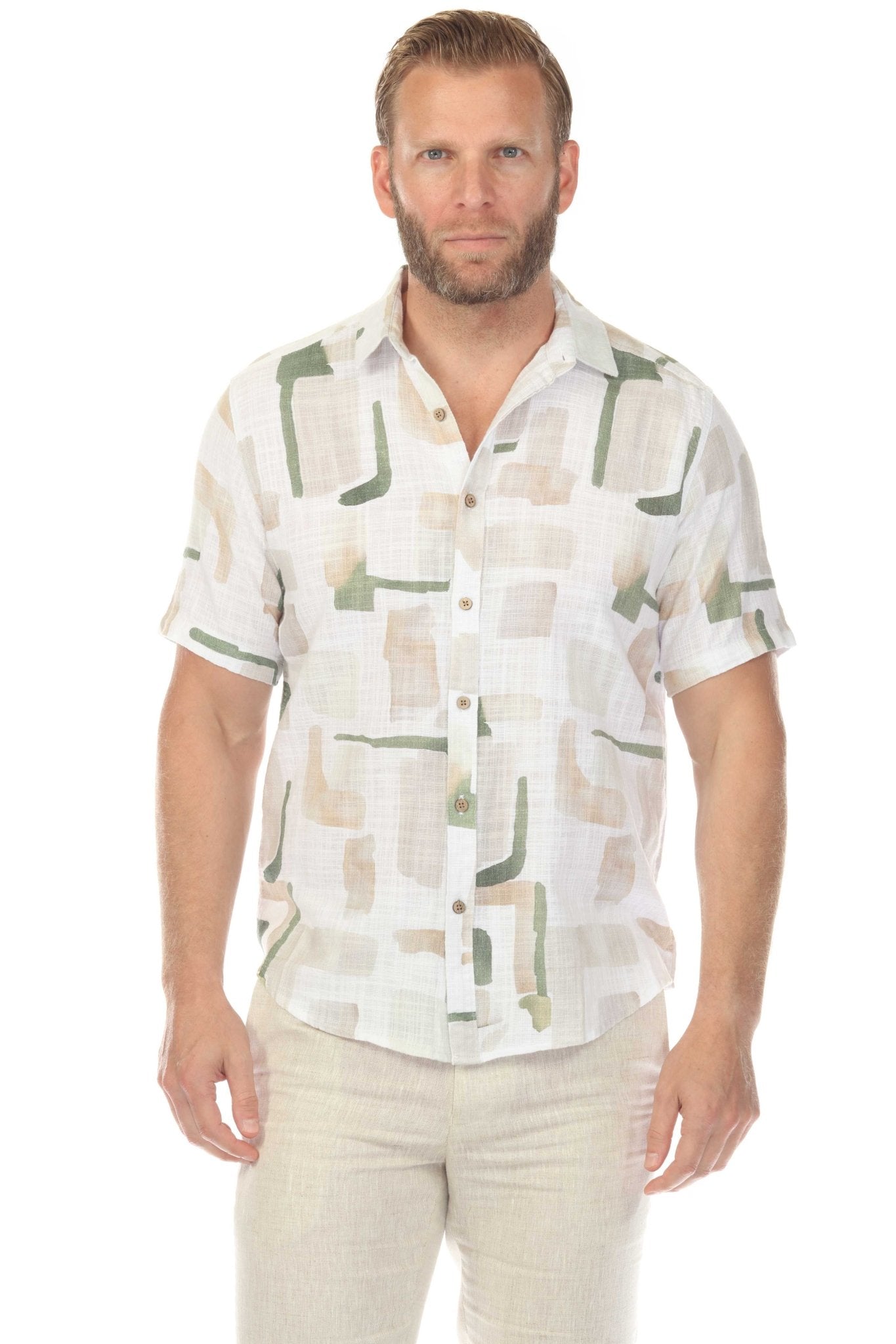 Camisa de manga corta de mezcla de lino con diseño cruzado para hombre