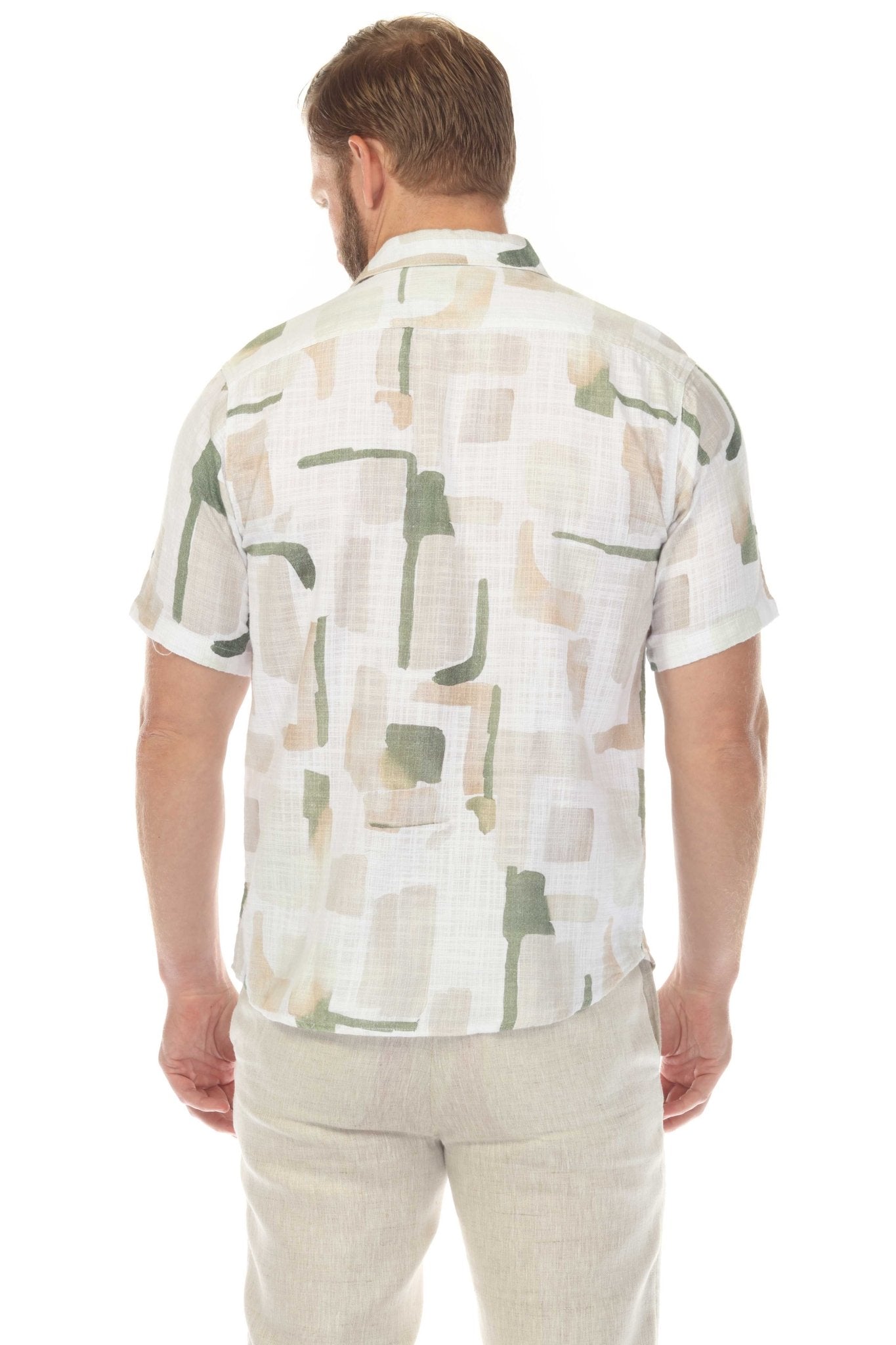 Camisa de manga corta de mezcla de lino con diseño cruzado para hombre