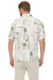 Camisa de manga corta de mezcla de lino con diseño cruzado para hombre