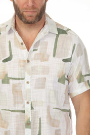 Camisa de manga corta de mezcla de lino con diseño cruzado para hombre