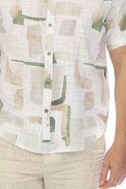 Camisa de manga corta de mezcla de lino con diseño cruzado para hombre