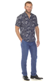 Camisa de manga corta de mezcla de lino con diseño cruzado para hombre