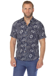 Camisa de manga corta de mezcla de lino con diseño cruzado para hombre
