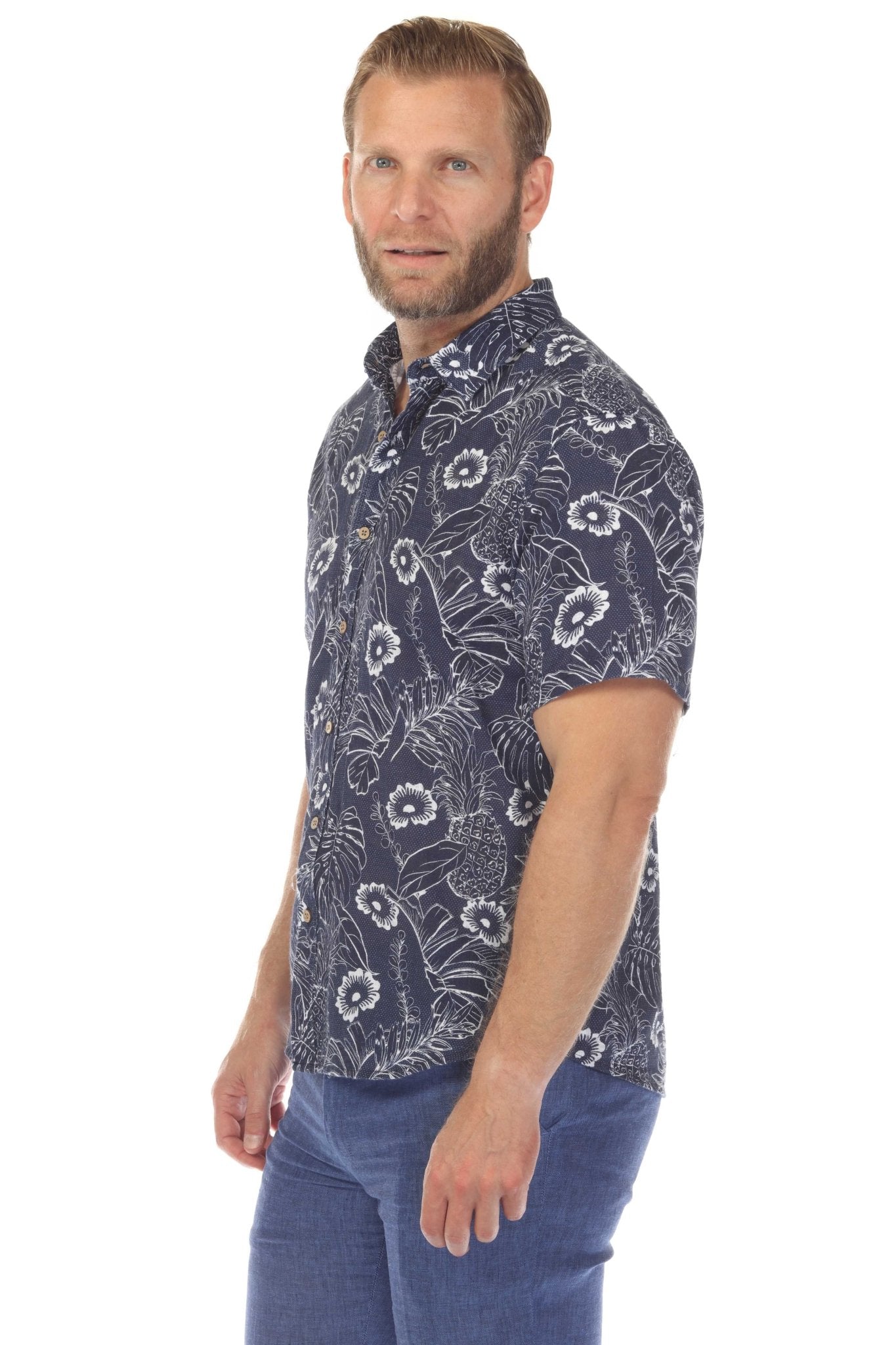Camisa de manga corta de mezcla de lino con diseño cruzado para hombre
