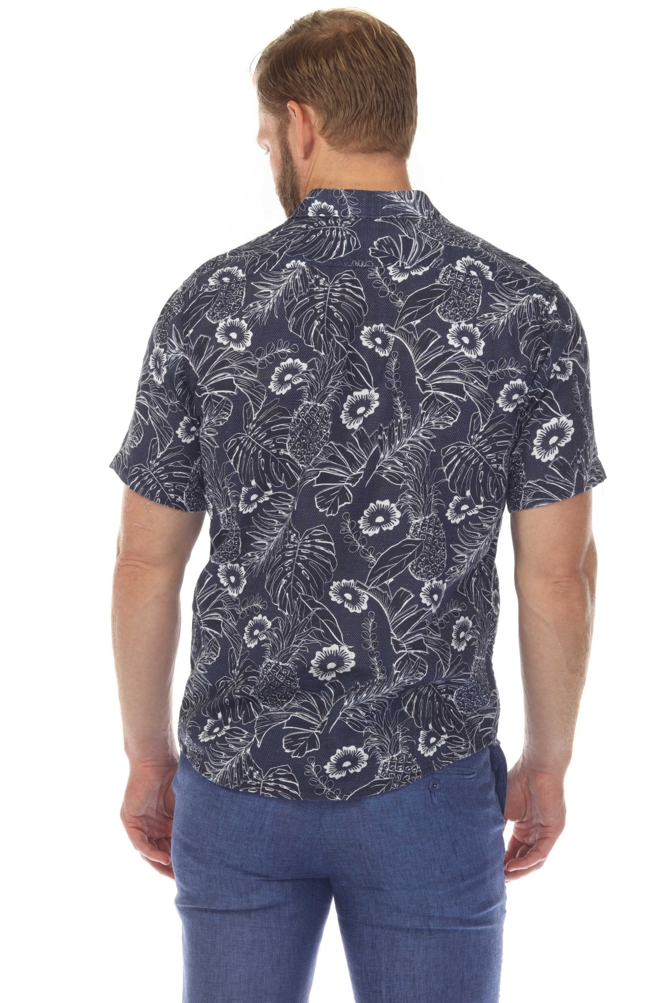 Camisa de manga corta de mezcla de lino con diseño cruzado para hombre