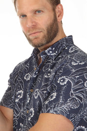 Camisa de manga corta de mezcla de lino con diseño cruzado para hombre