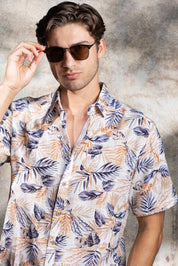 Camisa de manga corta de mezcla de lino con diseño cruzado para hombre