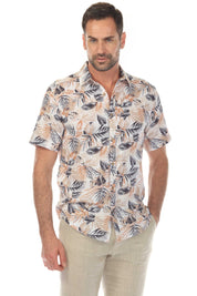 Camisa de manga corta de mezcla de lino con diseño cruzado para hombre