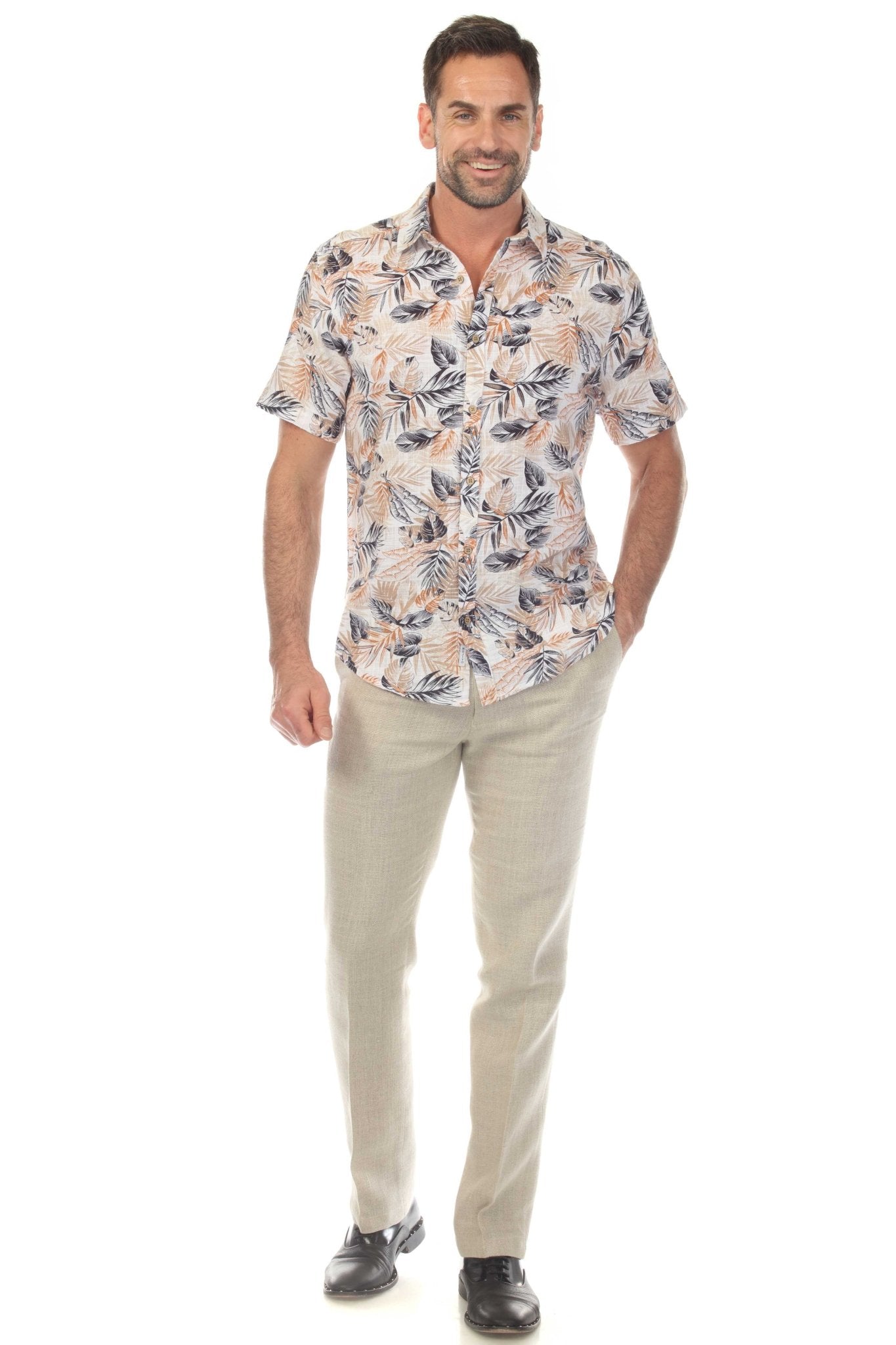 Camisa de manga corta de mezcla de lino con diseño cruzado para hombre