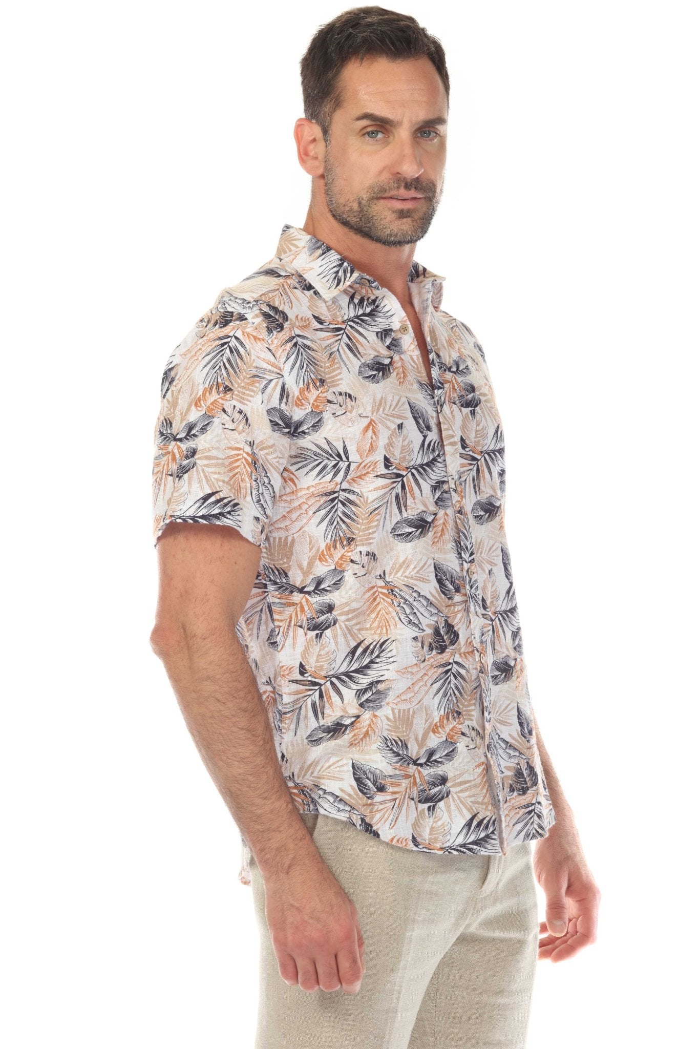 Camisa de manga corta de mezcla de lino con diseño cruzado para hombre
