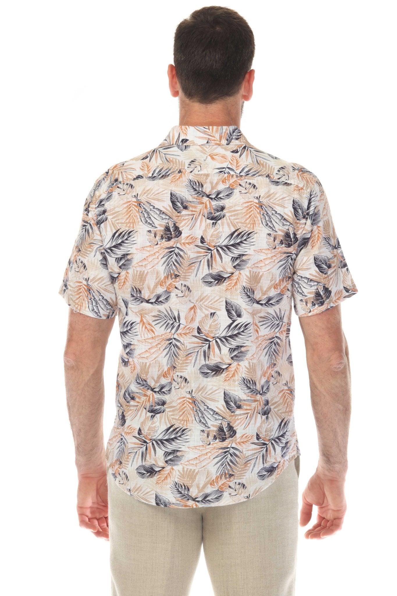 Camisa de manga corta de mezcla de lino con diseño cruzado para hombre