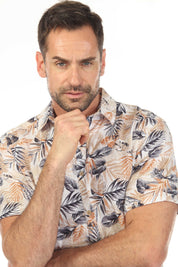 Camisa de manga corta de mezcla de lino con diseño cruzado para hombre