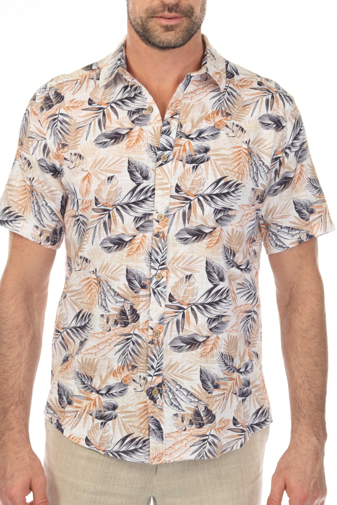 Camisa de manga corta de mezcla de lino con diseño cruzado para hombre